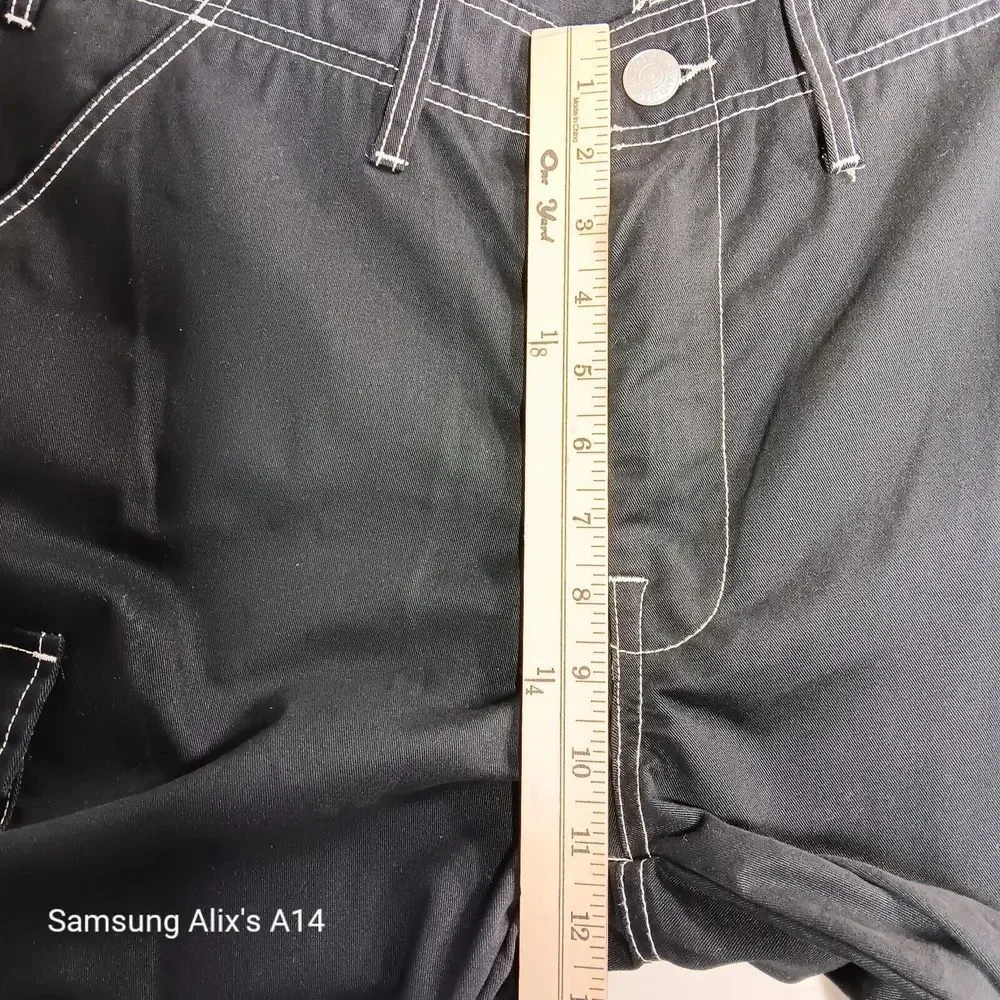 True Religion Cargo Pants Jet‎ Black White Stitch 108335R Mens Size 36
